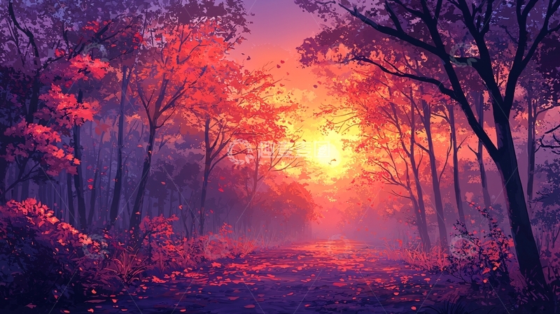 高清大图下载【趣麦麦图】森林日落