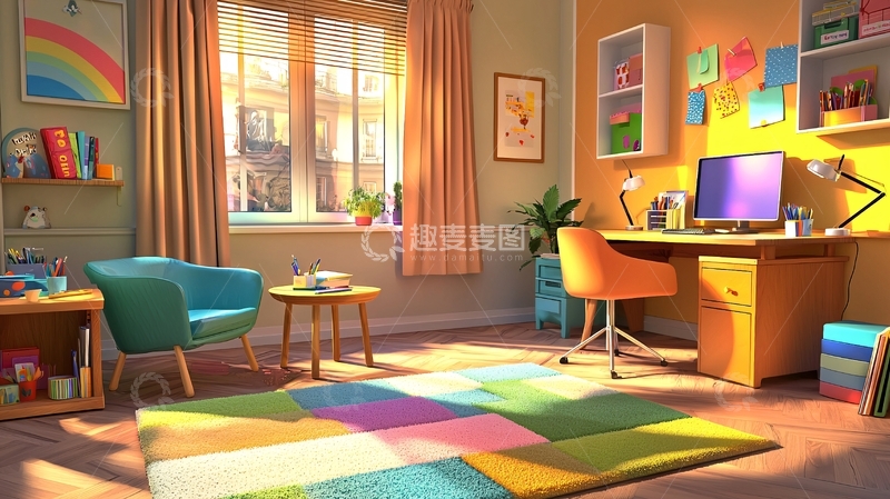 高清大图下载【趣麦麦图】阳光明媚的温馨房间