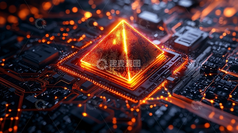 高清大图下载【趣麦麦图】金色发光金字塔芯片