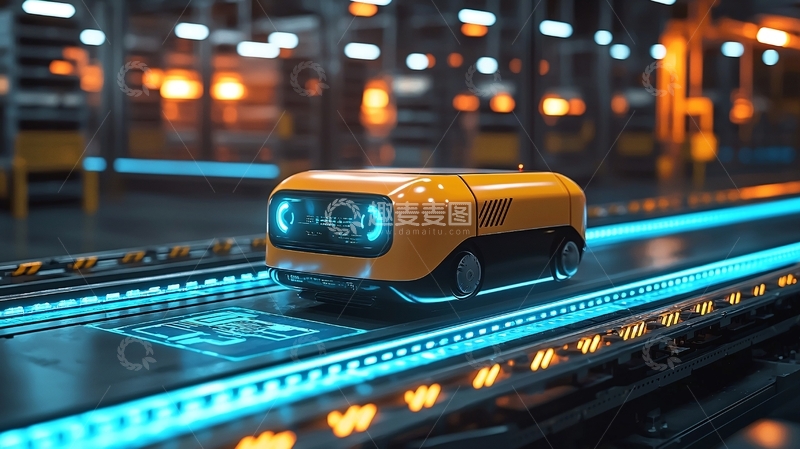 高清大图下载【趣麦麦图】传送带上的黄色机器人