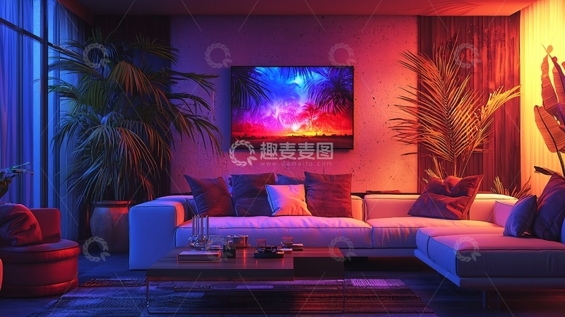 高清大图下载【趣麦麦图】现代客厅夜景