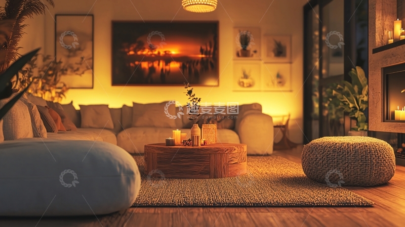 高清大图下载【趣麦麦图】温馨舒适客厅夜景