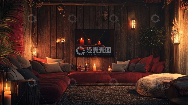 高清大图下载【趣麦麦图】温暖舒适的木屋客厅