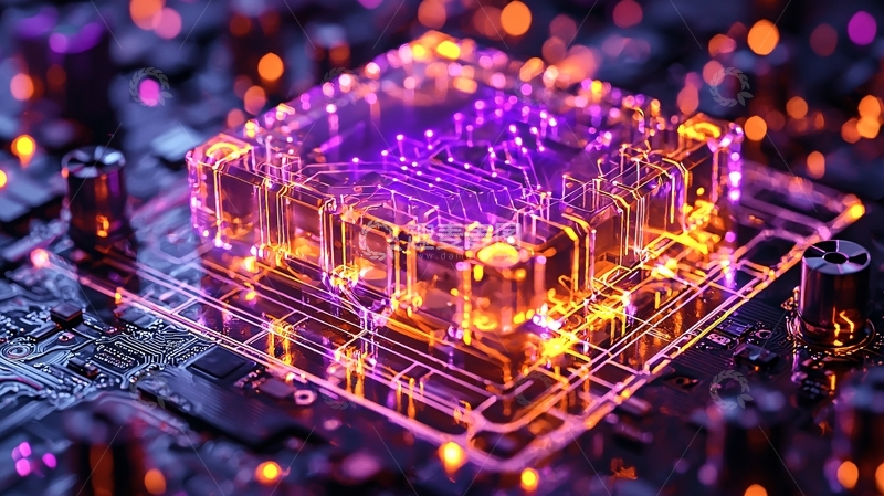 高清大图下载【趣麦麦图】芯片电路板的绚丽光效