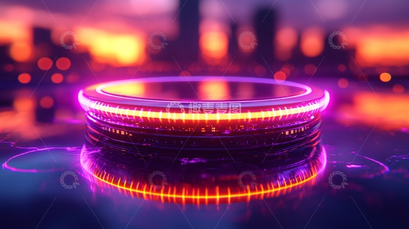 高清大图下载【趣麦麦图】紫色霓虹灯圆形展台