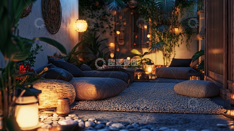 高清大图下载【趣麦麦图】夜色庭院休闲区
