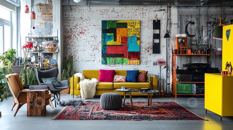 高清大图下载【趣麦麦图】loft风格客厅