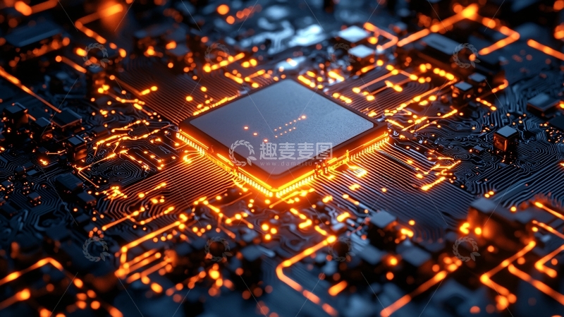 高清大图下载【趣麦麦图】发光芯片电路板特写