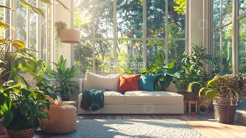 高清大图下载【趣麦麦图】阳光洒满室内植物房