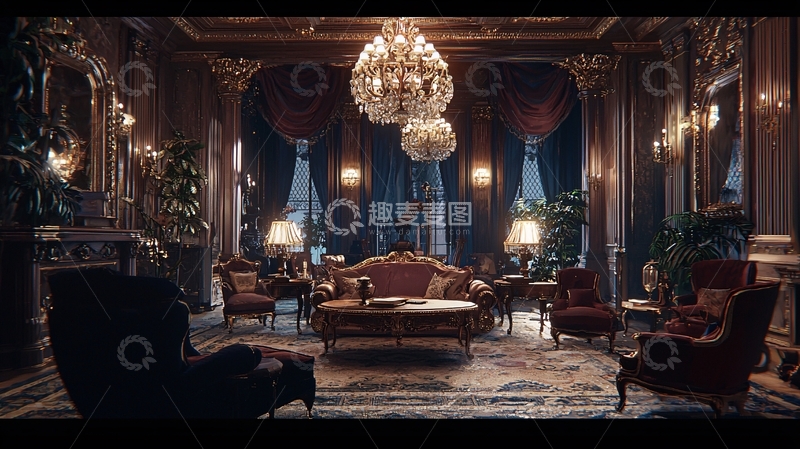 高清大图下载【趣麦麦图】奢华欧式复古客厅
