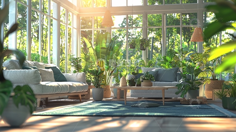 高清大图下载【趣麦麦图】阳光洒满室内植物园