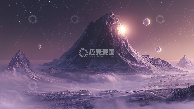 高清大图下载【趣麦麦图】紫色山峰云雾缭绕