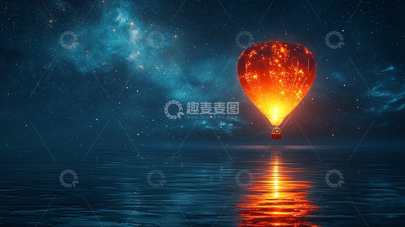 高清大图下载【趣麦麦图】热气球在星空下飞翔
