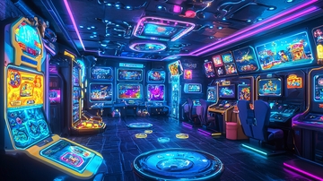 炫彩霓虹灯下的游戏室