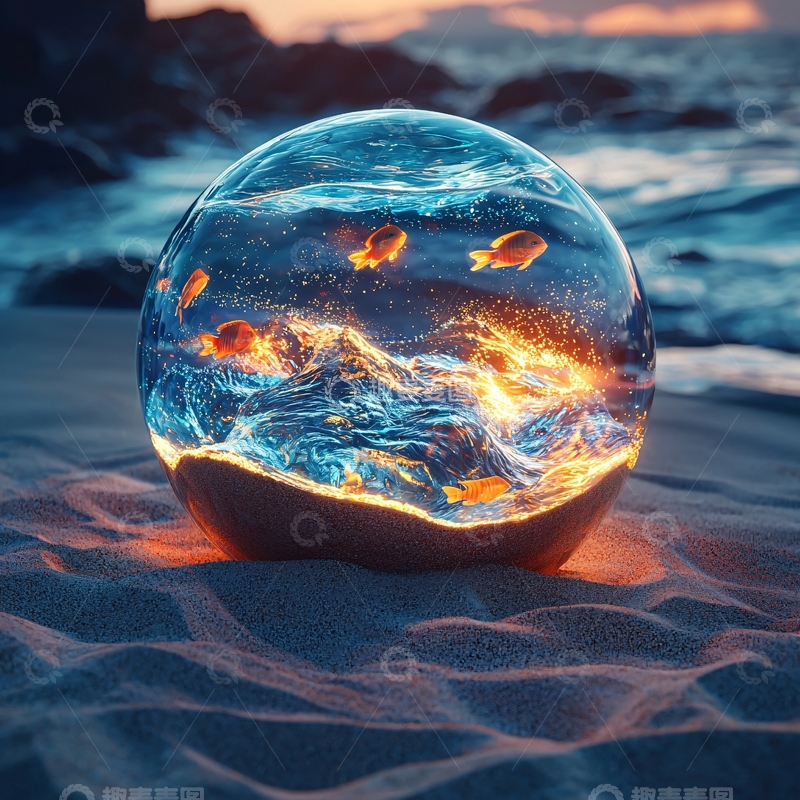 高清大图下载【趣麦麦图】海滩上的水晶球