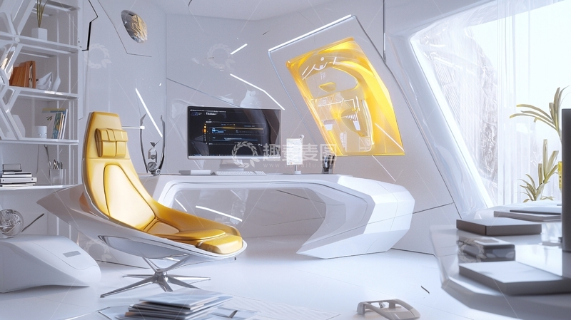 高清大图下载【趣麦麦图】极简未来风格白色家居办公空间