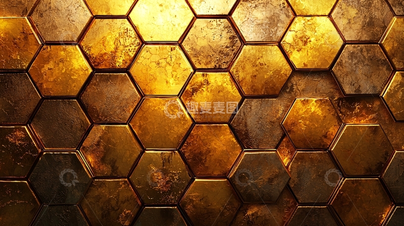 高清大图下载【趣麦麦图】金色蜂窝状金属背景