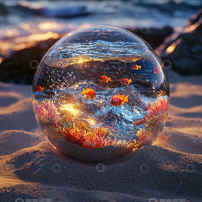 高清大图下载【趣麦麦图】海边沙滩水族球
