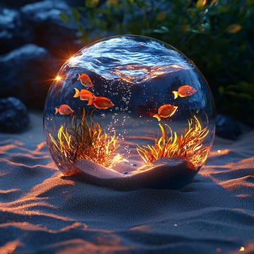 圆形鱼缸中的小鱼游动