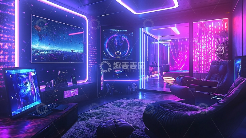 高清大图下载【趣麦麦图】炫酷霓虹灯电竞游戏房