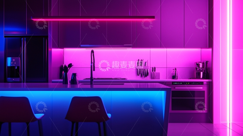 高清大图下载【趣麦麦图】现代时尚炫彩厨房灯光