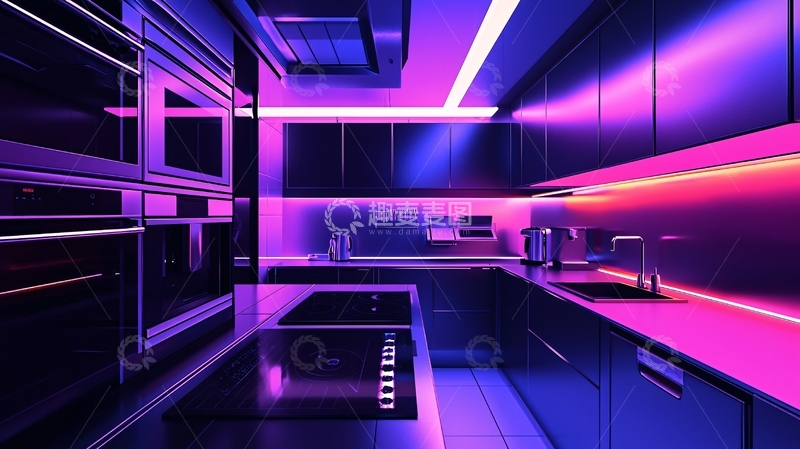 高清大图下载【趣麦麦图】炫彩灯光现代化厨房