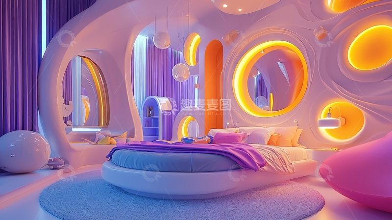 高清大图下载【趣麦麦图】梦幻紫色系未来感卧室