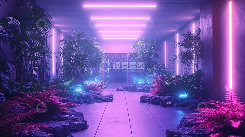 高清大图下载【趣麦麦图】未来主义植物霓虹走廊