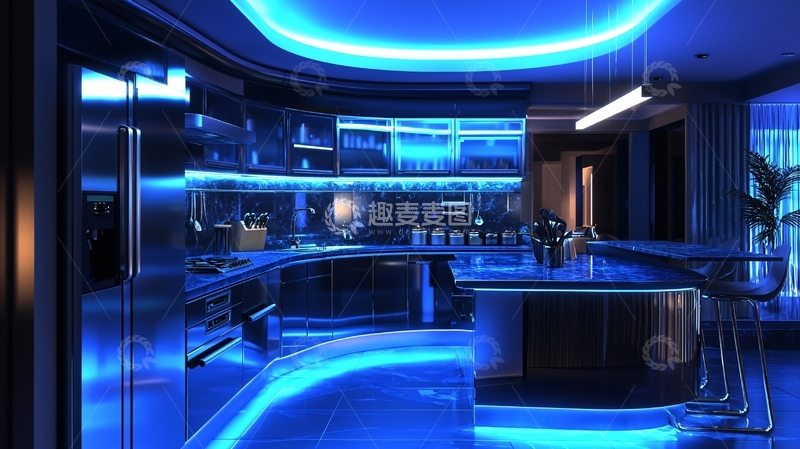 高清大图下载【趣麦麦图】炫酷蓝色灯光厨房