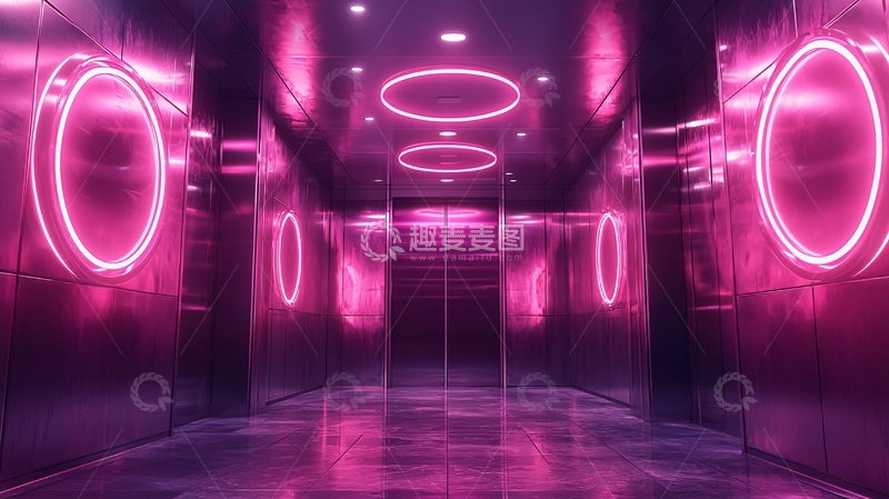 高清大图下载【趣麦麦图】霓虹灯电梯走廊