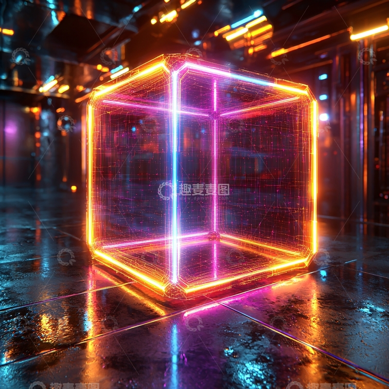 高清大图下载【趣麦麦图】赛博朋克霓虹灯立方体