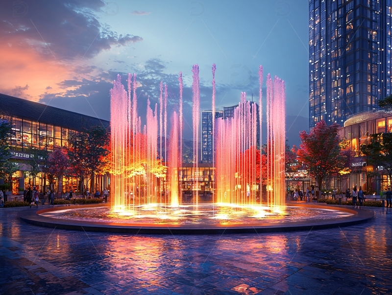 高清大图下载【趣麦麦图】彩色灯光喷泉夜景