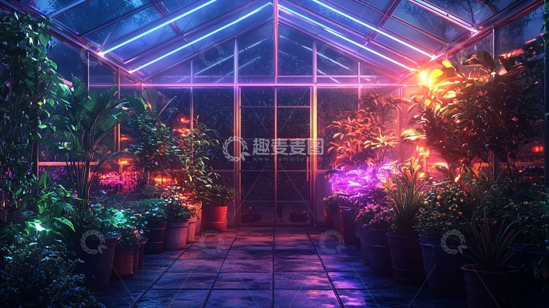 高清大图下载【趣麦麦图】温室霓虹灯光植物