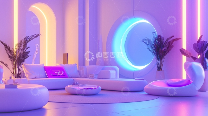 高清大图下载【趣麦麦图】极简风格紫色客厅