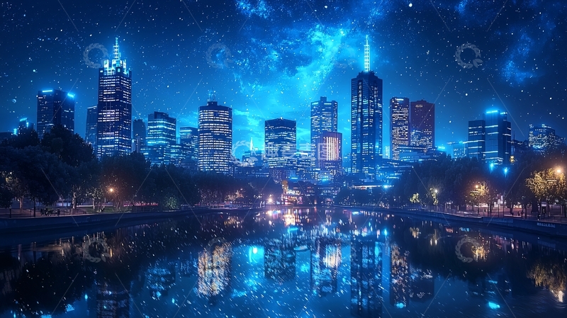 高清大图下载【趣麦麦图】未来科技感的城市夜景