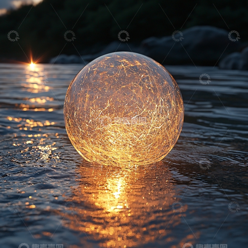 高清大图下载【趣麦麦图】海滩上的发光球体