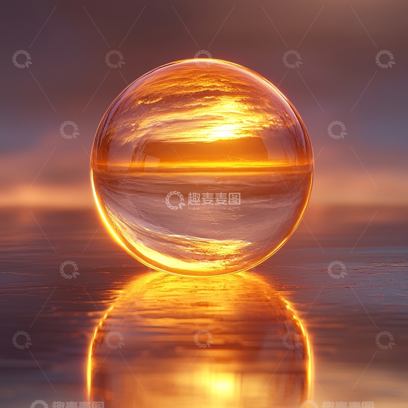 高清大图下载【趣麦麦图】夕阳倒映在水晶球里