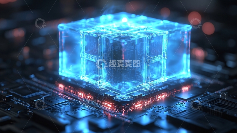 高清大图下载【趣麦麦图】蓝色透明立方体科技感