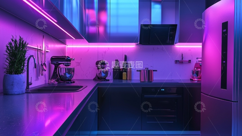 高清大图下载【趣麦麦图】炫彩霓虹灯厨房