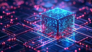 科技感电路板上的立方体