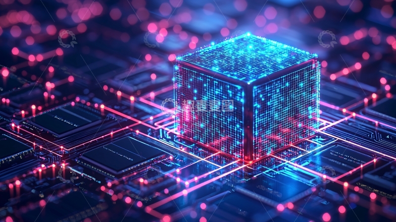 高清大图下载【趣麦麦图】科技感电路板上的立方体