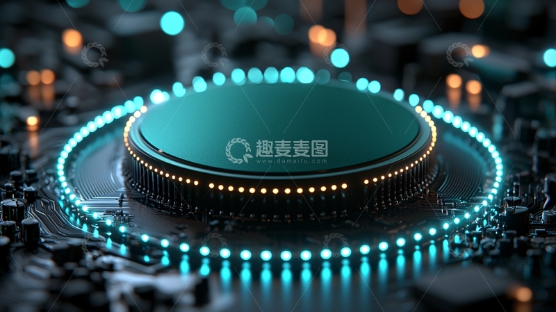 高清大图下载【趣麦麦图】科技感圆形芯片特写