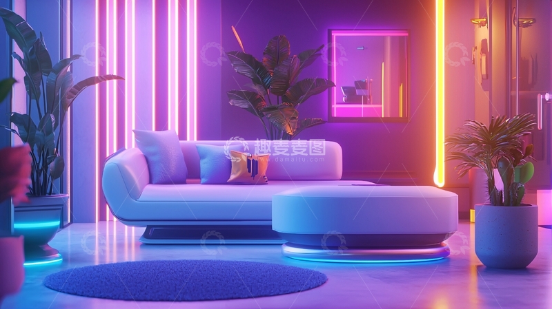 高清大图下载【趣麦麦图】霓虹灯梦幻客厅