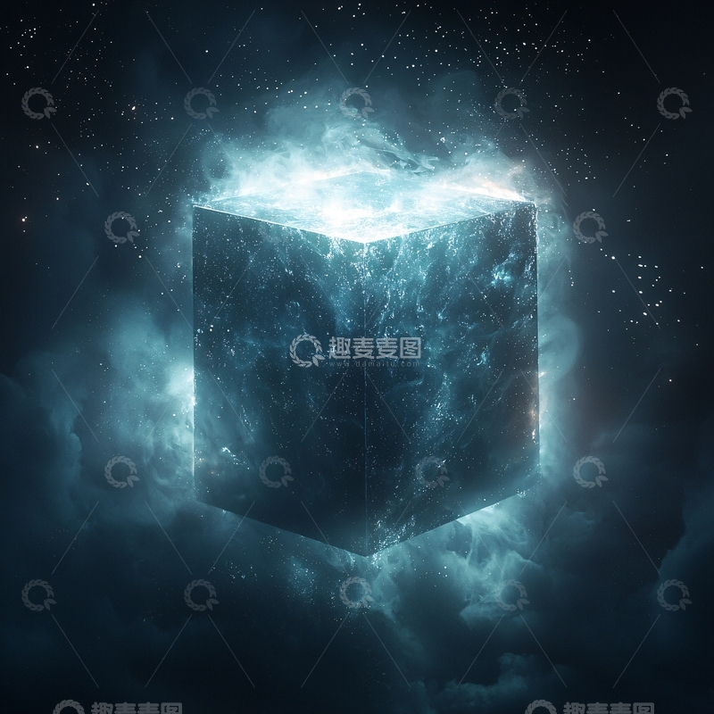 高清大图下载【趣麦麦图】发光魔方悬浮在星空之上