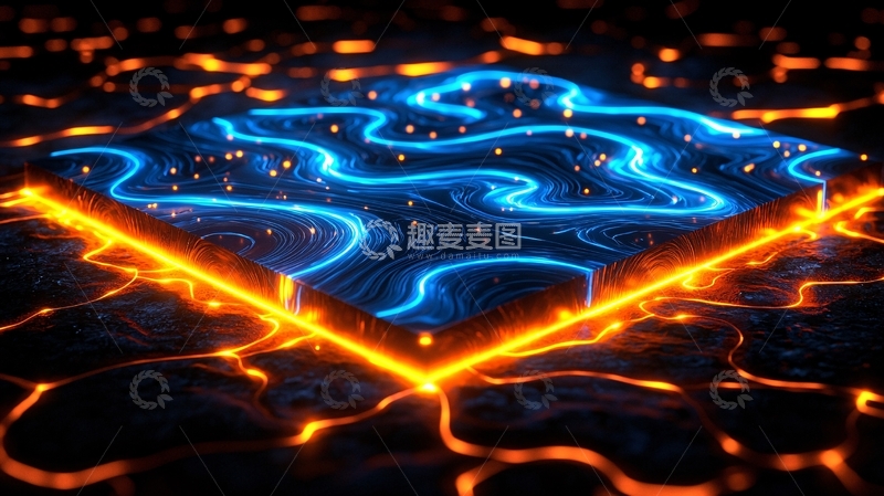 高清大图下载【趣麦麦图】蓝色火焰科技方块