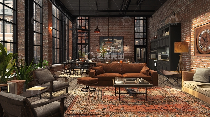高清大图下载【趣麦麦图】工业风客厅5