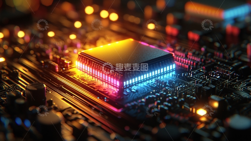 高清大图下载【趣麦麦图】彩色发光芯片特写