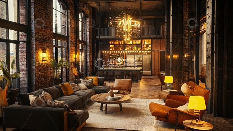 高清大图下载【趣麦麦图】复古工业风loft客厅