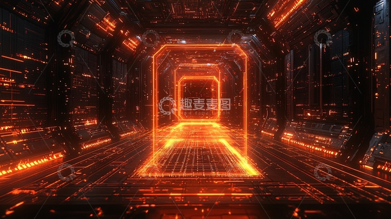 高清大图下载【趣麦麦图】未来感橙色科技隧道