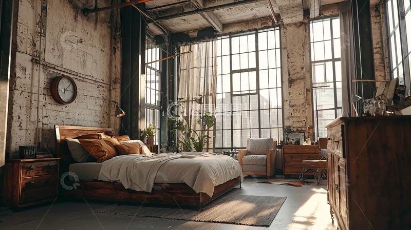 高清大图下载【趣麦麦图】工业风卧室